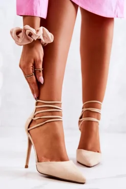 Zamszowe Eleganckie Szpilki Beżowe Loveth