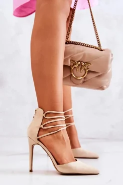 Zamszowe Eleganckie Szpilki Beżowe Loveth