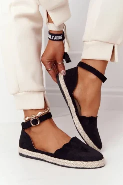 Zamszowe Espadryle Na Słomkowej Podeszwie S.Barski Czarne