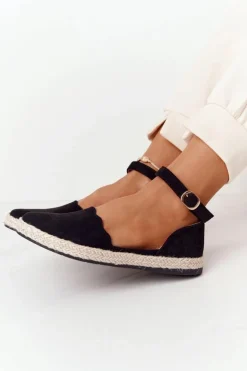 Zamszowe Espadryle Na Słomkowej Podeszwie S.Barski Czarne
