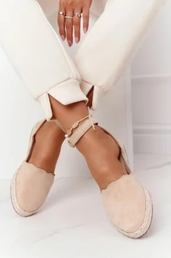 Zamszowe Espadryle Na Słomkowej Podeszwie S.Barski Beżowe