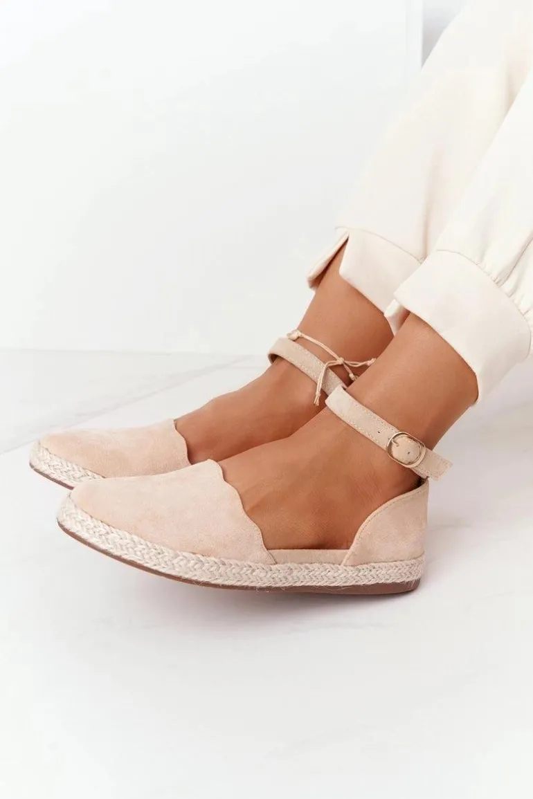 Zamszowe Espadryle Na Słomkowej Podeszwie S.Barski Beżowe