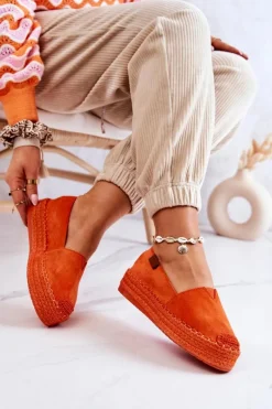 Zamszowe Espadryle Wsuwane Pomarańczowe Lesley
