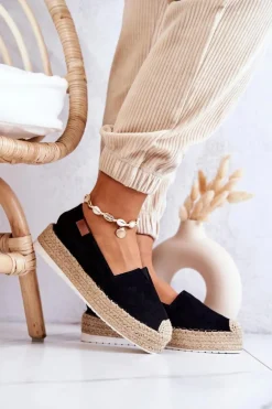 Zamszowe Espadryle Wsuwane Czarne Lesley
