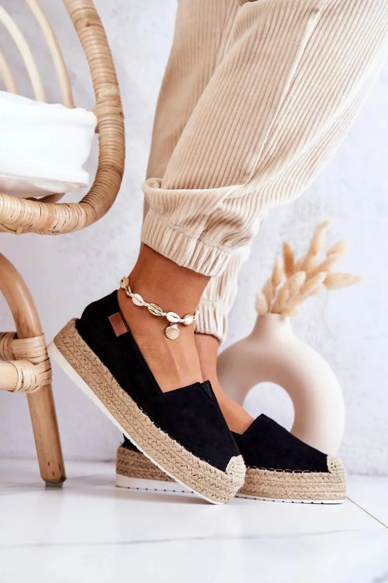 Zamszowe Espadryle Wsuwane Czarne Lesley
