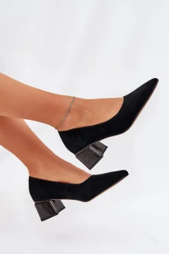 Zamszowe Gładkie Czółenka Ze Szpiczastymi Noskami Vinceza 66736 Czarne