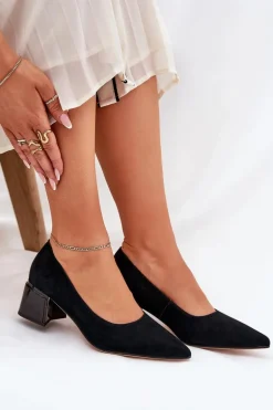 Zamszowe Gładkie Czółenka Ze Szpiczastymi Noskami Vinceza 66736 Czarne