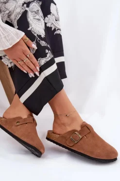 Zamszowe Klapki Chodaki Damskie Z Klamrą Big Star RR274A387 Brązowe