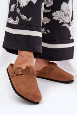 Zamszowe Klapki Chodaki Damskie Z Klamrą Big Star RR274A387 Brązowe