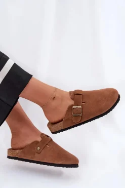 Zamszowe Klapki Chodaki Damskie Z Klamrą Big Star RR274A387 Brązowe