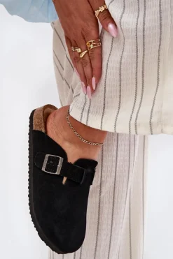 Zamszowe Klapki Chodaki Damskie Z Klamrą Big Star RR274A384 Czarne