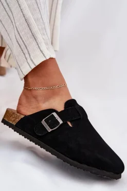 Zamszowe Klapki Chodaki Damskie Z Klamrą Big Star RR274A384 Czarne