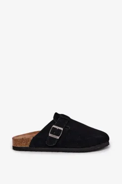 Zamszowe Klapki Chodaki Damskie Z Klamrą Big Star RR274A384 Czarne