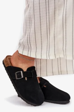 Zamszowe Klapki Chodaki Damskie Z Klamrą Big Star RR274A384 Czarne