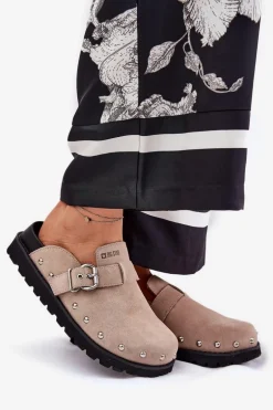 Zamszowe Klapki Chodaki Damskie Na Platformie Big Star RR274A376 Beżowe