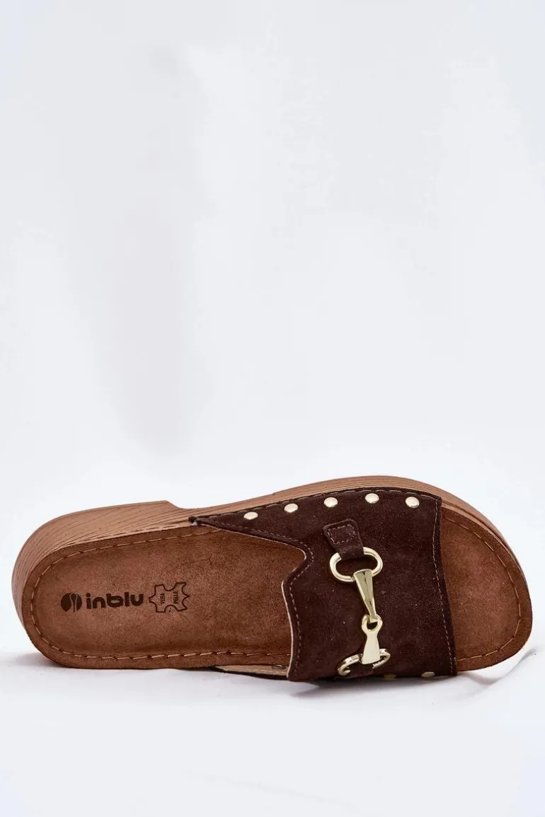 Zamszowe Klapki Damskie Inblu TF0002KU Brązowe
