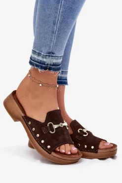 Zamszowe Klapki Damskie Inblu TF0002KU Brązowe