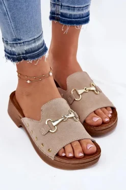 Zamszowe Klapki Damskie Inblu TF0002KU Beżowe