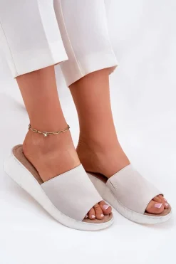 Zamszowe Klapki Damskie Na Koturnie Panto Fino RR267044 Szare