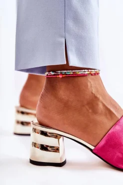 Zamszowe Klapki Damskie Na Obcasie Różowe Perry