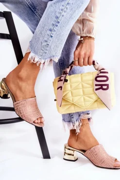 Zamszowe Klapki Damskie Na Obcasie Jasnoróżowe Perry