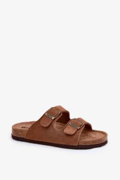 Zamszowe Klapki Damskie Z Klamrami Big Star RR274A394 Brązowe