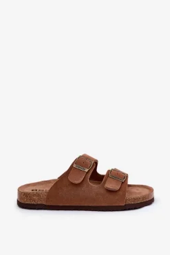 Zamszowe Klapki Damskie Z Klamrami Big Star RR274A394 Brązowe