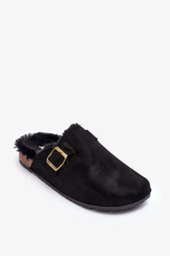 Zamszowe Klapki Damskie Z Futerkiem Czarne Haidamia