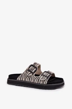 Zamszowe Klapki Damskie Z Klamrami D.Franklin DFSH405002 Zebra