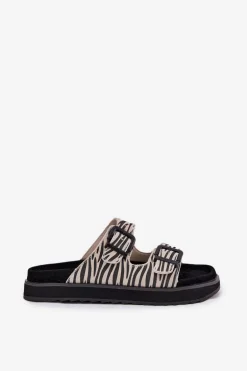 Zamszowe Klapki Damskie Z Klamrami D.Franklin DFSH405002 Zebra