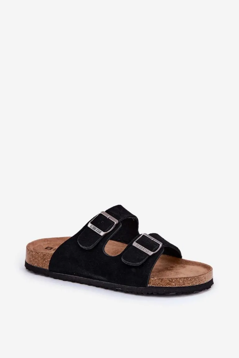 Zamszowe Klapki Damskie Z Klamrami Big Star RR274A390 Czarne