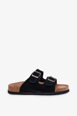 Zamszowe Klapki Damskie Z Klamrami Big Star RR274A390 Czarne