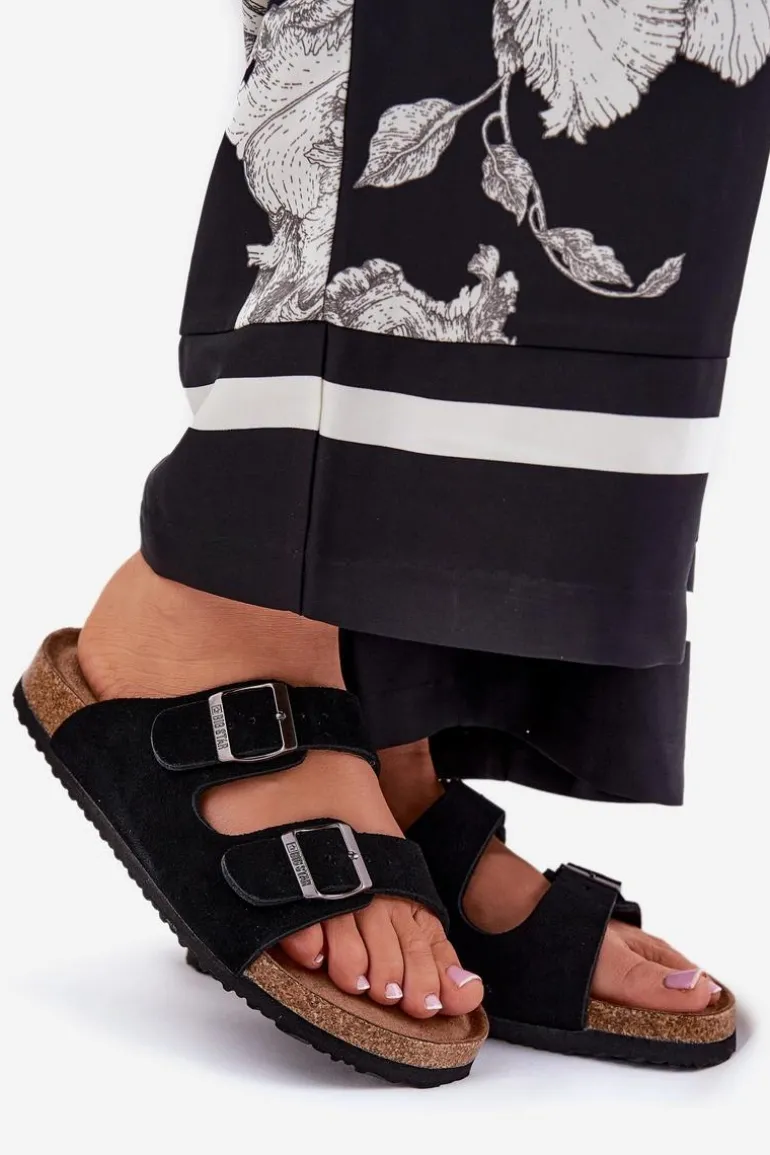 Zamszowe Klapki Damskie Z Klamrami Big Star RR274A390 Czarne