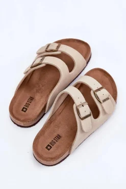 Zamszowe Klapki Damskie Z Klamrami Big Star RR274A391 Beżowe