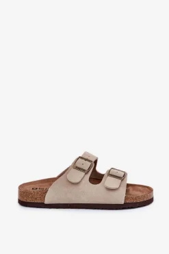 Zamszowe Klapki Damskie Z Klamrami Big Star RR274A391 Beżowe