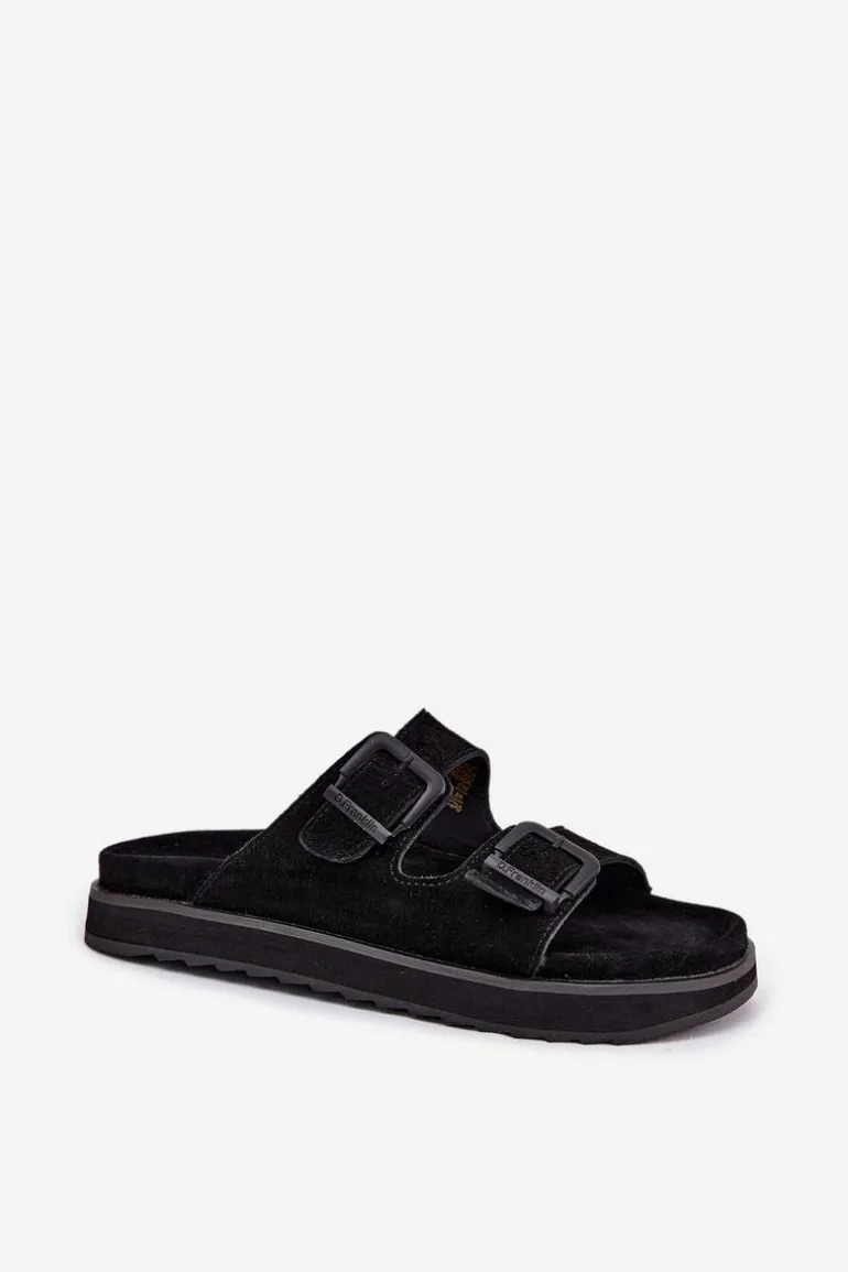 Zamszowe Klapki Damskie Z Klamrami D.Franklin DFSH405001 Czarne