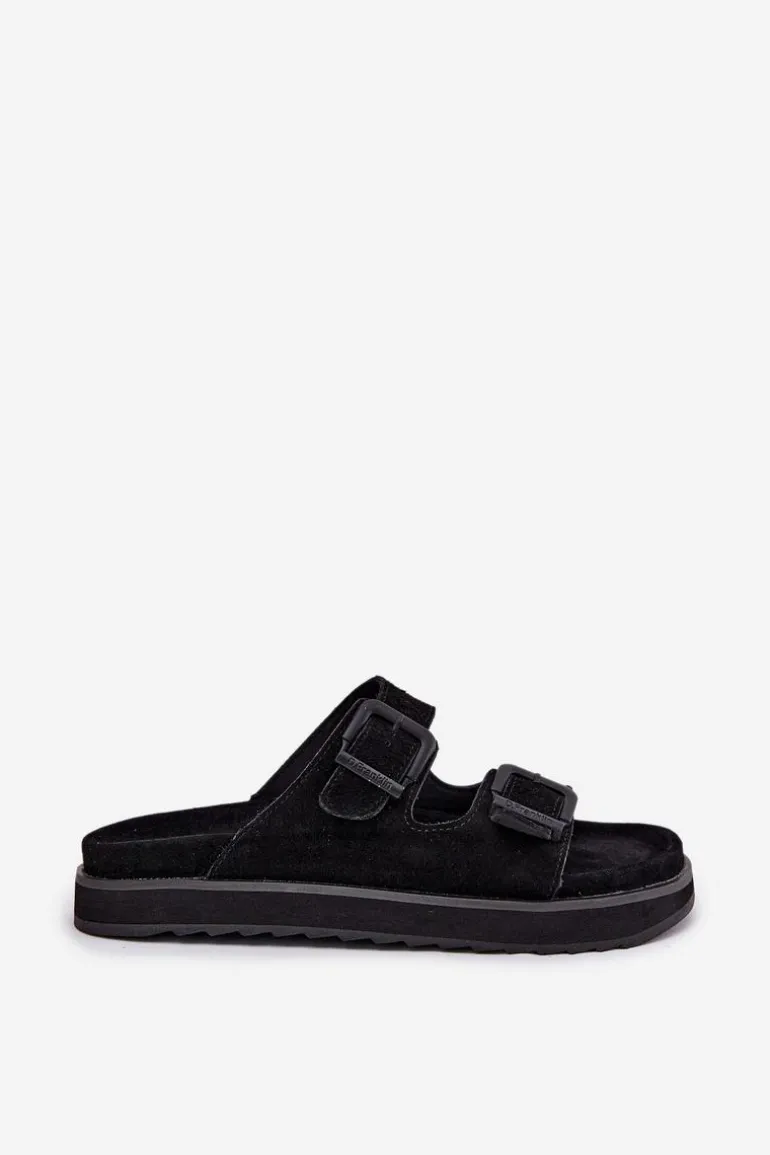 Zamszowe Klapki Damskie Z Klamrami D.Franklin DFSH405001 Czarne