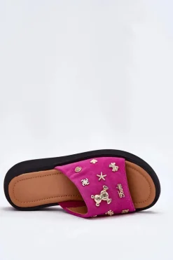 Zamszowe Klapki Damskie Z Przypinkami Vinceza 66741 Fuksja