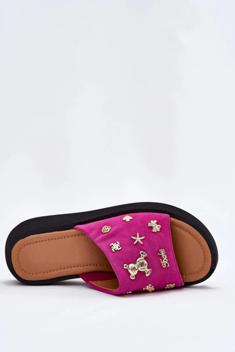 Zamszowe Klapki Damskie Z Przypinkami Vinceza 66741 Fuksja