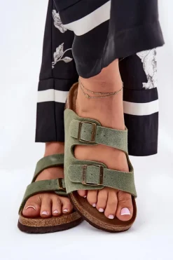 Zamszowe Klapki Damskie Z Klamrami Big Star RR274A393 Zielone