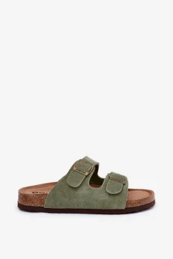 Zamszowe Klapki Damskie Z Klamrami Big Star RR274A393 Zielone