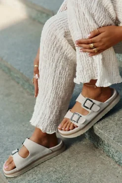 Zamszowe Klapki Damskie Z Klamrami D.Franklin DFSH405001 Beżowe