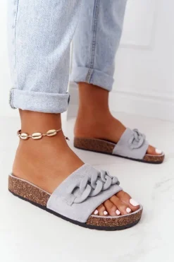 Zamszowe Klapki Na Korkowej Podeszwie Szare Makayla