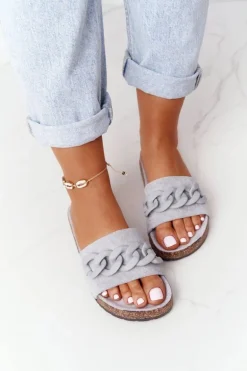 Zamszowe Klapki Na Korkowej Podeszwie Szare Makayla