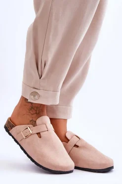 Zamszowe Klapki Na Korkowej Platformie Beżowe Vellma