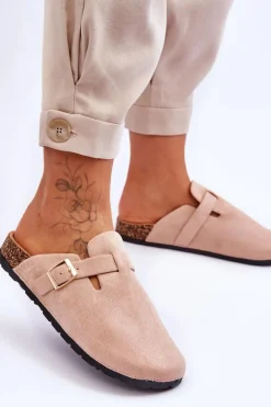 Zamszowe Klapki Na Korkowej Platformie Beżowe Vellma