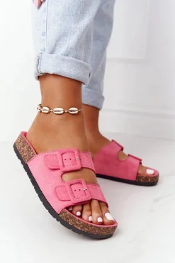 Zamszowe Klapki Na Korkowej Podeszwie Różowe Jennifer