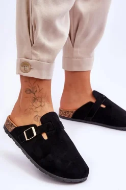 Zamszowe Klapki Na Korkowej Platformie Czarne Vellma