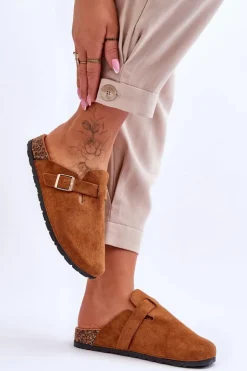 Zamszowe Klapki Na Korkowej Platformie Camel Vellma