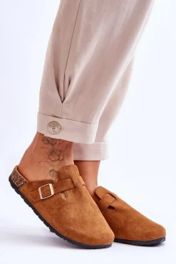 Zamszowe Klapki Na Korkowej Platformie Camel Vellma